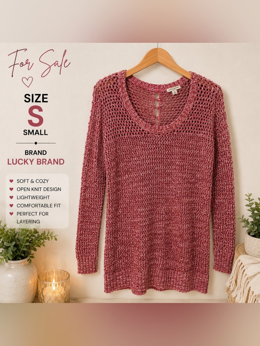 Lucky Brand Rose Open-Knit Sweater